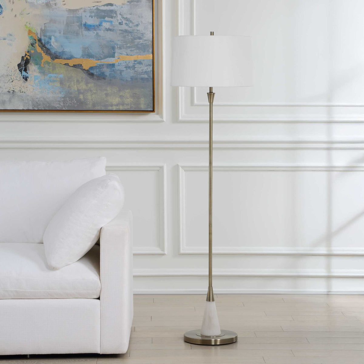 Marble Base Floor Lamp - Antique Brass / White
