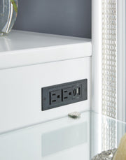 White Signature Design by Ashley Chalanna vanity set with mirror, featuring a sleek, modern design and spacious tabletop.
