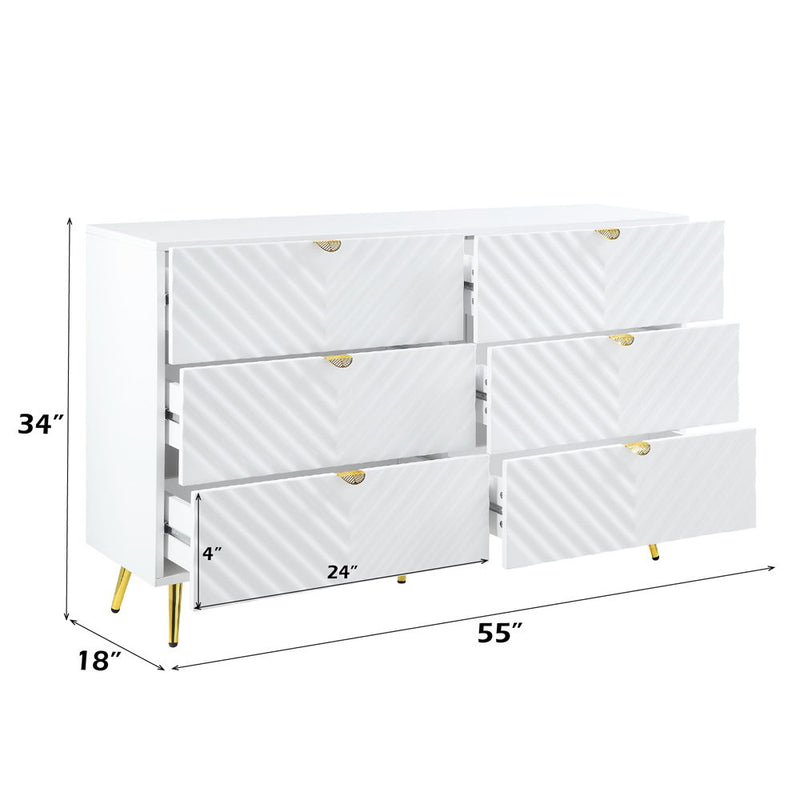 Gaines - 55" Dresser - White High Gloss - R&R Furniture Gallery (Fountain Valley, CA)
