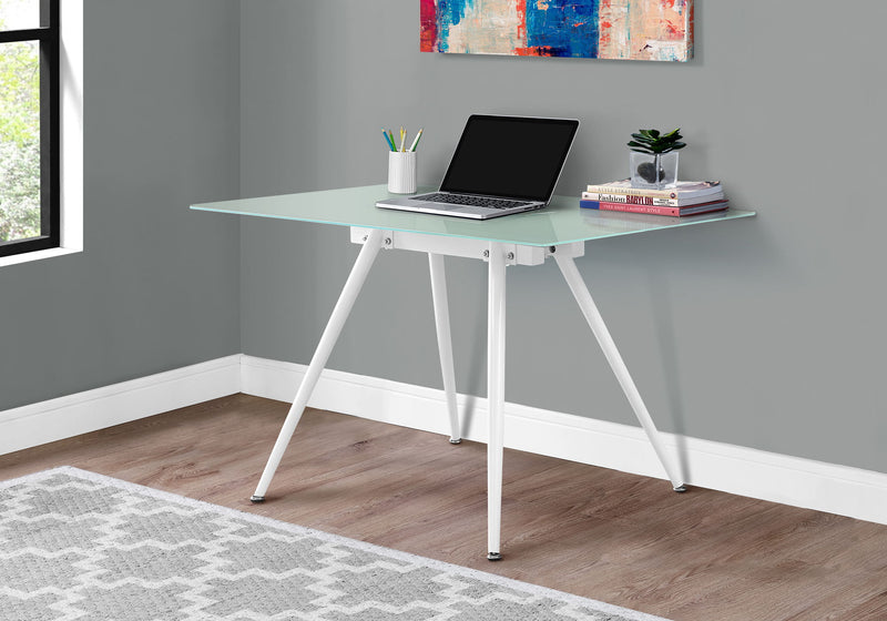 Computer Desk For Home Office, Laptop, Tempered Glass, Contemporary & Modern - White - R&R Furniture Gallery (Fountain Valley, CA)