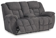 Foreside - Dbl Reclining Loveseat with Console - Charcoal - R&R Furniture Gallery (Fountain Valley, CA)
