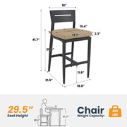 Set of two Life Outside modern outdoor bar stools with backrests and footrests, featuring sleek metal frames and comfortable seating.