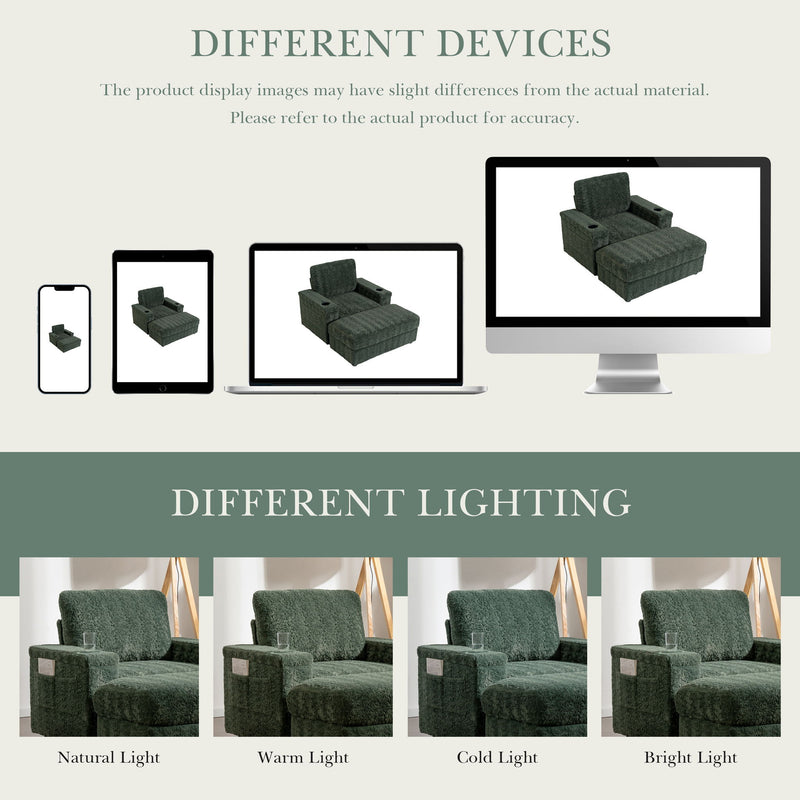 Oversized Chaise Lounge Indoor Rabbit Fur Sofa Bed With Storage Ottoman And Armrests Cup Holders With Deep Seat - R&R Furniture Gallery (Fountain Valley, CA)