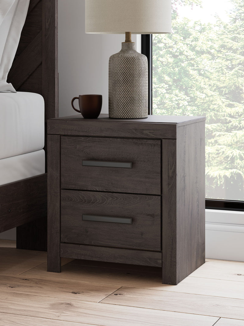 Prendonea - Two Drawer Night Stand - Charcoal - R&R Furniture Gallery (Fountain Valley, CA)