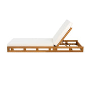 Premium Acacia Wood Lounge Chaise Set With Water Resistant Cushions, Adjustable Recline - Cream / Teak - R&R Furniture Gallery (Fountain Valley, CA)