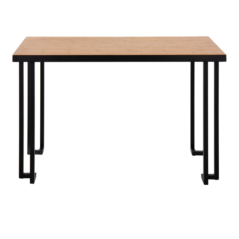 Lumi Source Roman industrial writing desk with black frame and natural wood tabletop, modern and sturdy home office furniture.