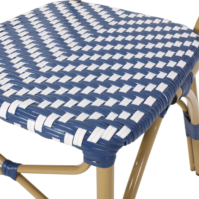 Outdoor Rattan And Aluminum French Armless Bistro Chairs Set - Navy Blue - R&R Furniture Gallery (Fountain Valley, CA)