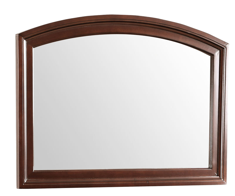 Glory Furniture Ashford Cappuccino mirror with a sleek, modern frame, hanging on a wall in a stylish interior setting