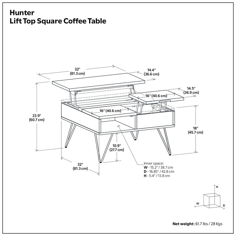 Hunter - Handcrafted Lift Top Coffee Table - R&R Furniture Gallery (Fountain Valley, CA)