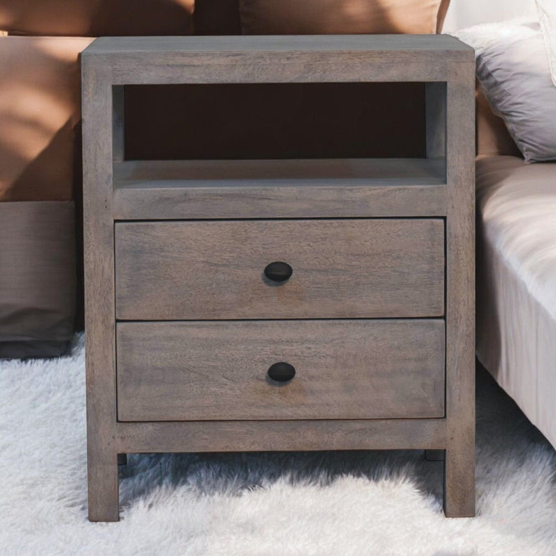2 Drawer Open Bedside Table - Gray Ash - R&R Furniture Gallery (Fountain Valley, CA)