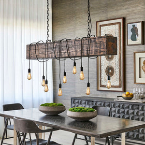 Reading Station - 9 Light Pendant - Bronze / Woodtone