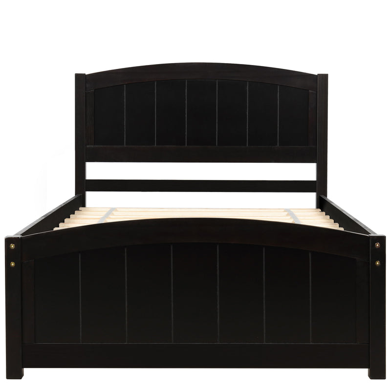DreamHaus platform bed with matching headboard, footboard, and wood slat support shown in a modern bedroom setting.
