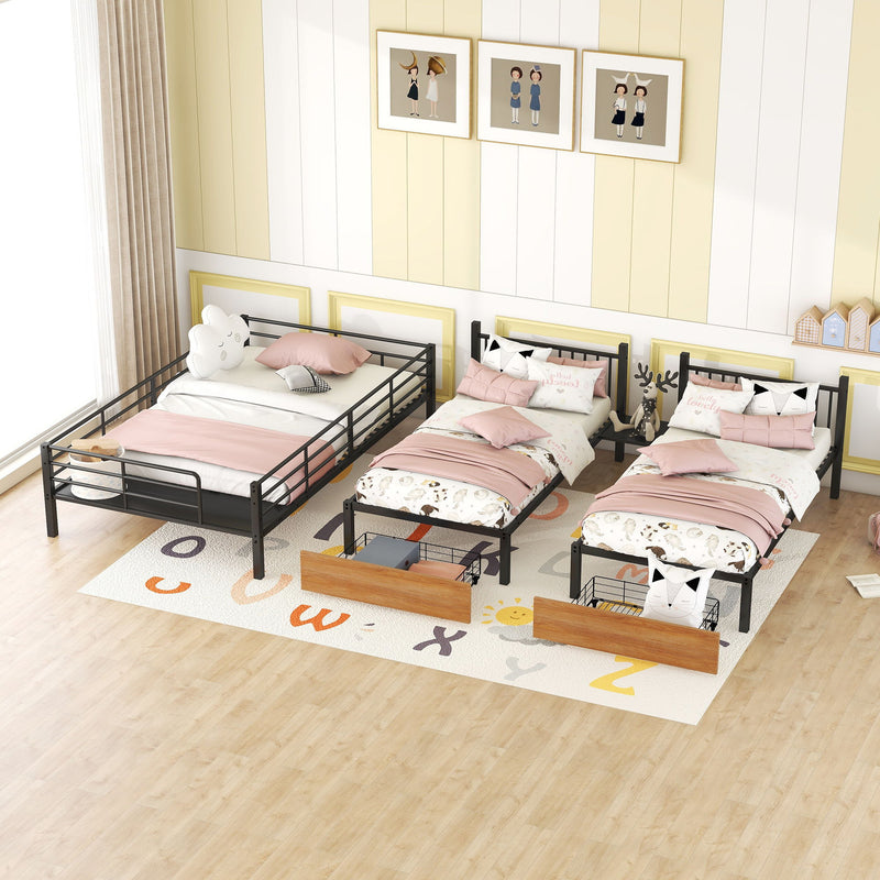 Full Over Twin-Twin Triple Bunk Bed With Drawers And Staircase - Black - R&R Furniture Gallery (Fountain Valley, CA)