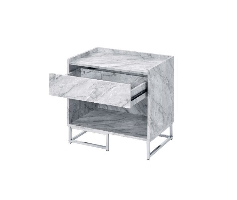 Azrael - Accent Table - White Printed Faux Marble & Chrome - R&R Furniture Gallery (Fountain Valley, CA)