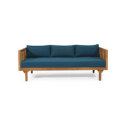 Noble House Claremont 3-seater teak acacia wood daybed sofa with water-resistant cushions, ideal for outdoor lounging.