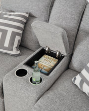 Biscoe - Power Reclining Loveseat With Console /Adj Headrest - Pewter - R&R Furniture Gallery (Fountain Valley, CA)