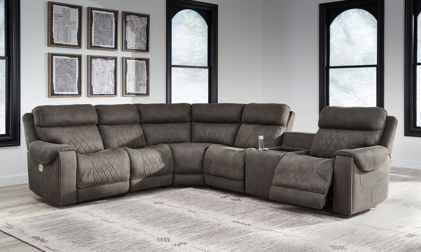 Hoopster - Zero Wall Power Recliner with Console 6 Pc Sectional - Gunmetal - R&R Furniture Gallery (Fountain Valley, CA)