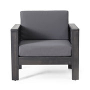 Noble House slat design arm chairs with cushions, stylish wooden lounge chairs for living room or patio seating.
