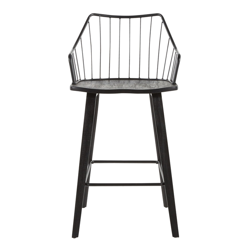 Lumi Source Winston farmhouse counter stool with wooden seat and metal frame, 24-27 inch height, rustic style for kitchen or counter.