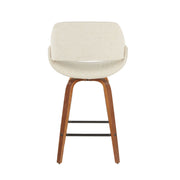 Lumi Source Fabrico mid-century modern counter stool set of 2 with wooden legs and upholstered seats for kitchen or bar area.
