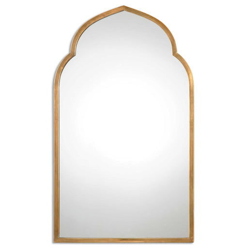 Uttermost Kenitra arched mirror with a sleek, modern frame, reflecting a stylish home interior.