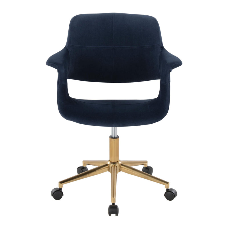 Lumi Source Vintage Flair mid-century modern office desk chair with wooden armrests and plush upholstered seat.