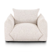 TOV Furniture Saint Tropez Nubby Fabric Armchair in sand color with plush cushioned armrests and modern design.