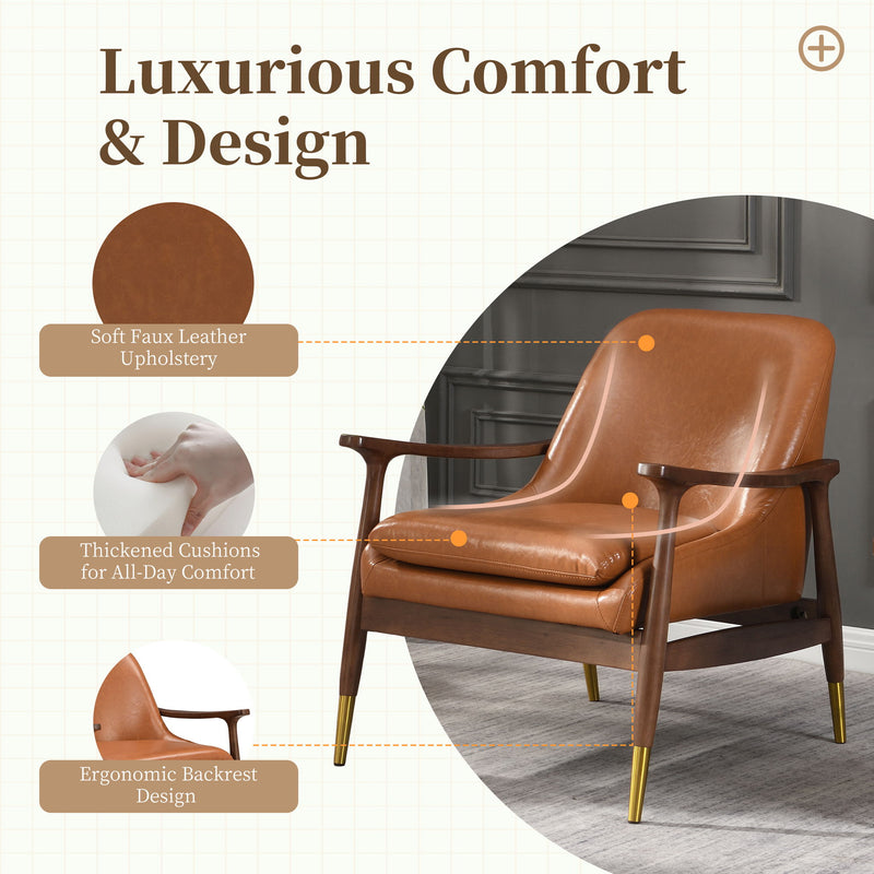 Mid - Century Accent Chair With Cushioned Seat, Brass Tipped Legs - R&R Furniture Gallery (Fountain Valley, CA)