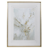 Uttermost Ethos framed abstract print with gold frame, modern wall art featuring vibrant, flowing shapes on a neutral background.