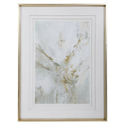 Uttermost Ethos framed abstract print with gold frame, modern wall art featuring vibrant, flowing shapes on a neutral background.