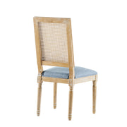 French Country Dining Chair With Rectangular Cane Backrest And Smooth Upholstered Seating - R&R Furniture Gallery (Fountain Valley, CA)