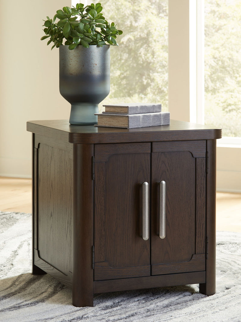 Breckington - Rectangular 2-door End Table - Dark Brown - R&R Furniture Gallery (Fountain Valley, CA)