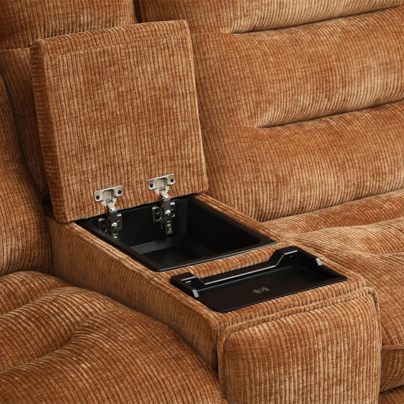 Emmy - Power Motion Sectional Sofa - Orange Chenille - R&R Furniture Gallery (Fountain Valley, CA)