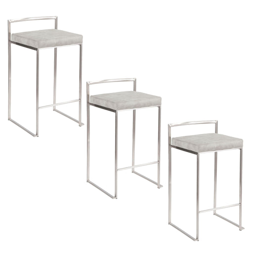 Lumi Source Fuji stackable counter stool with elegant contemporary design and sleek wooden legs, ideal for modern kitchen or bar area.