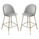 Lilly Set of (2) Bar Height Chairs in Grey Velvet w/ Brushed Gold Metal Legs by Diamond Sofa