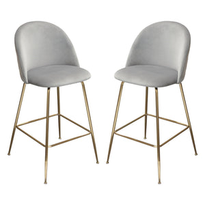 Lilly Set of (2) Bar Height Chairs in Grey Velvet w/ Brushed Gold Metal Legs by Diamond Sofa