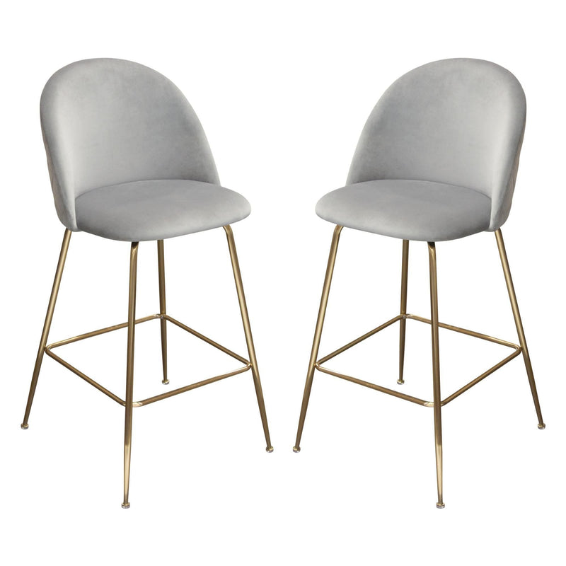 Lilly Set of (2) Bar Height Chairs in Grey Velvet w/ Brushed Gold Metal Legs by Diamond Sofa