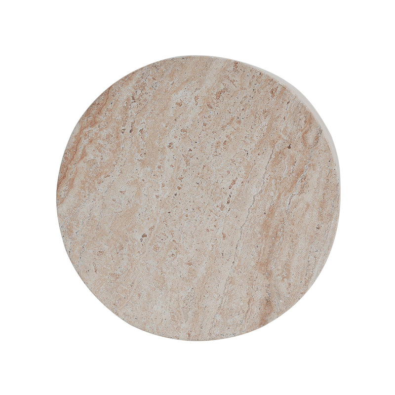 Modern Concrete Side Table With Travertine, Indoor / Outdoor Use - Beige - R&R Furniture Gallery (Fountain Valley, CA)