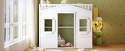 DreamHaus house loft bed with ladder showing a wooden frame and cozy enclosed space for kids' bedroom.