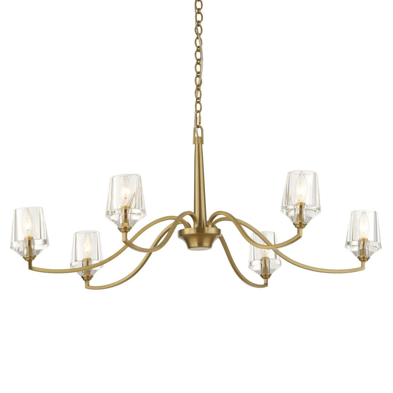 Uttermost Barcelona 6-light brass chandelier with gold finish, featuring elegant design and multiple light fixtures for sophisticated lighting.
