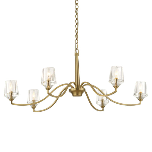 Uttermost Barcelona 6-light brass chandelier with gold finish, featuring elegant design and multiple light fixtures for sophisticated lighting.