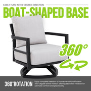 Outdoor swivel lounge chair with Sunbrella cushion in Ember Black, weather-resistant design by Life Outside.