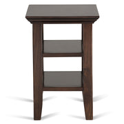 Handcrafted Acadian narrow side table by Simpli-Home with a wooden finish and slender design, ideal for compact living spaces.