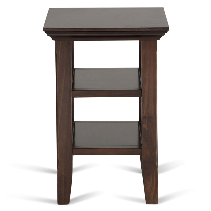 Handcrafted Acadian narrow side table by Simpli-Home with a wooden finish and slender design, ideal for compact living spaces.