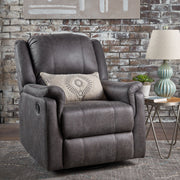 Noble House contemporary swivel glider chair with padded armrests and plush upholstery, showcasing a modern design.