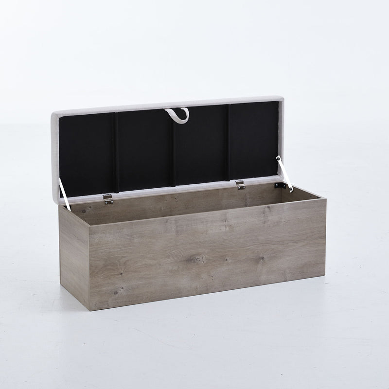 Shelton - Upholstered Flip Top Storage Bench - Ivory / Light Gray / Camel Oak - R&R Furniture Gallery (Fountain Valley, CA)