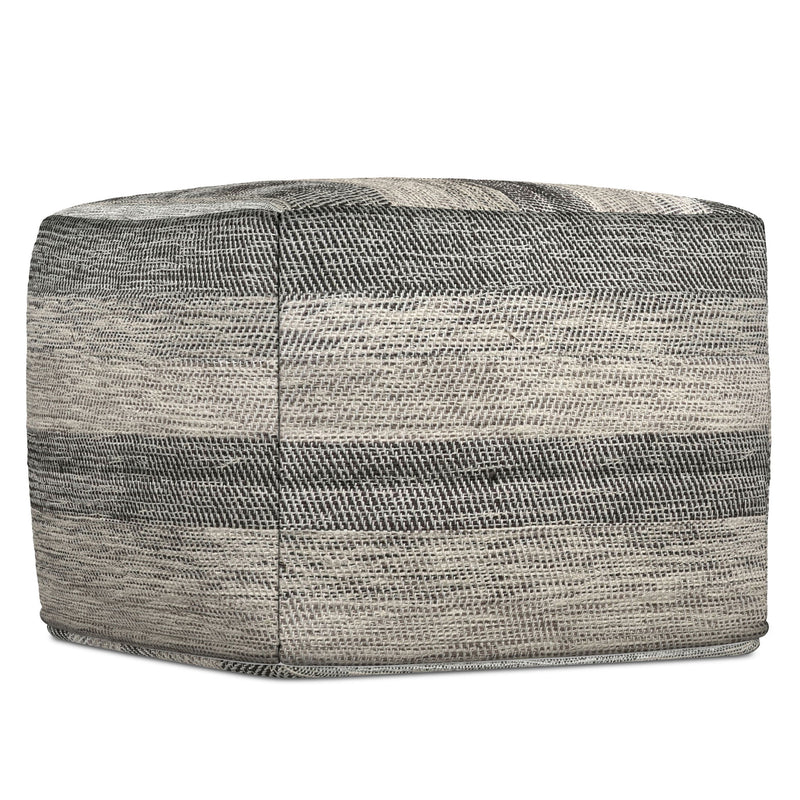 Simpli-Home square upholstered clay-colored accent pouf, soft fabric, and cushioned seating for living room decor.