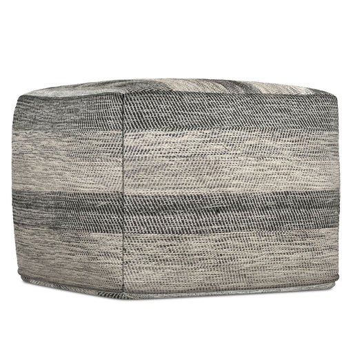Simpli-Home square upholstered clay-colored accent pouf, soft fabric, and cushioned seating for living room decor.