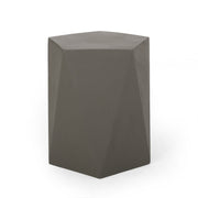 Noble House side table with geometric design, featuring a modern black metal frame and a round wooden top.