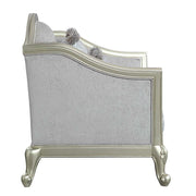 Qunsia - Loveseat With 4 Pillows - Light Gray Linen & Champagne - R&R Furniture Gallery (Fountain Valley, CA)
